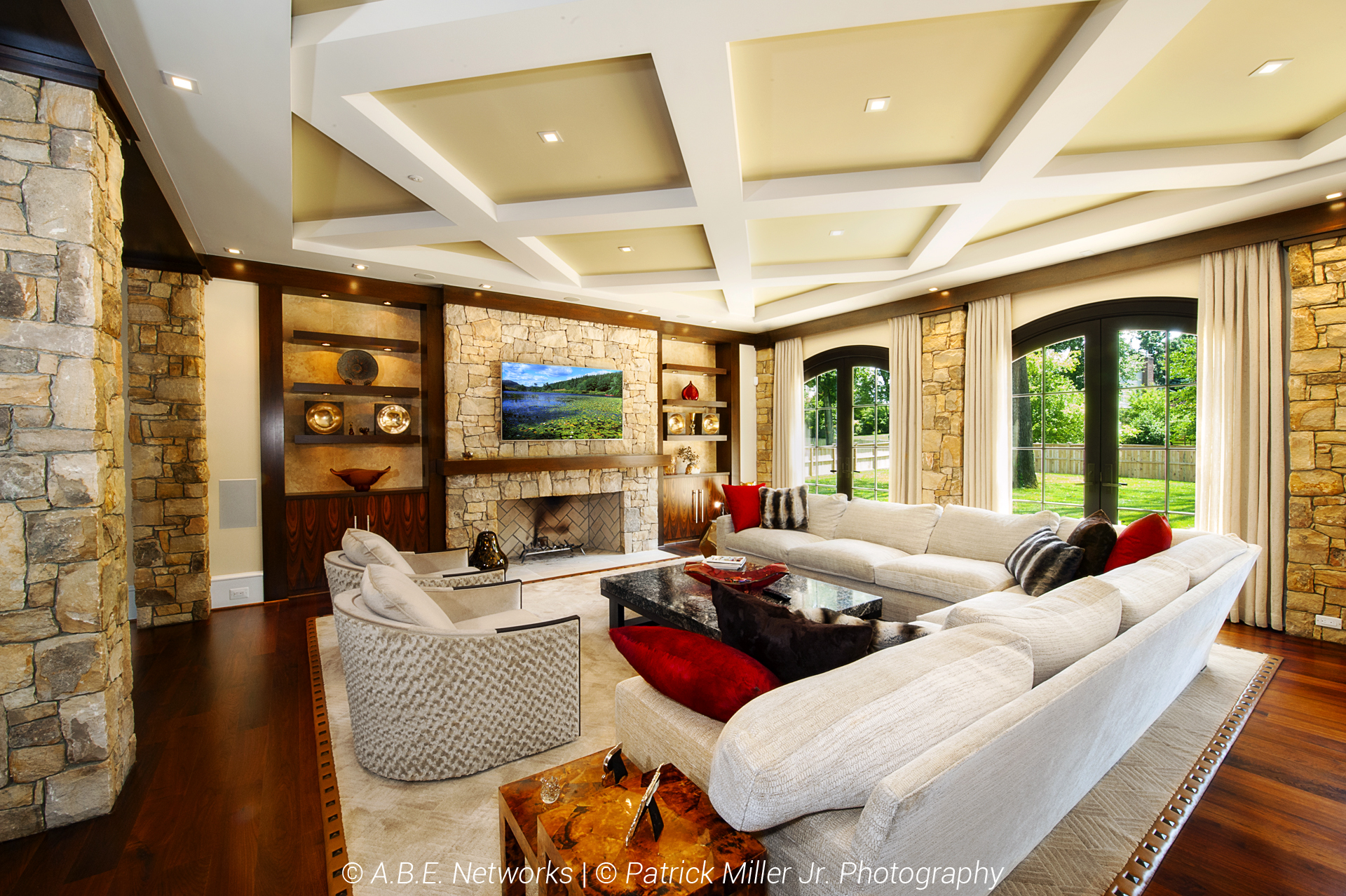 Living Room with Mounted Samsung HDTV and Lutron Lighting